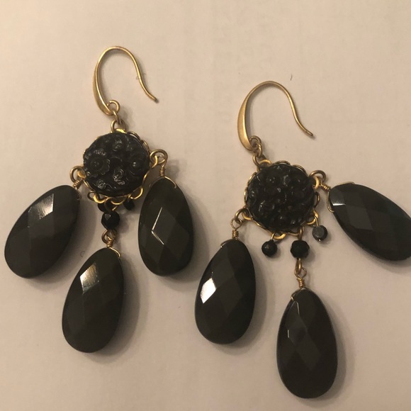 Black crystal chandelier earrings - Picture 1 of 2